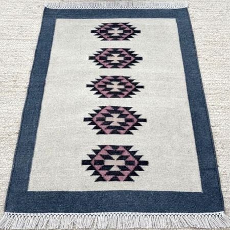 Handmade Vintage Multicolor Wool Dhurrie For Living Room